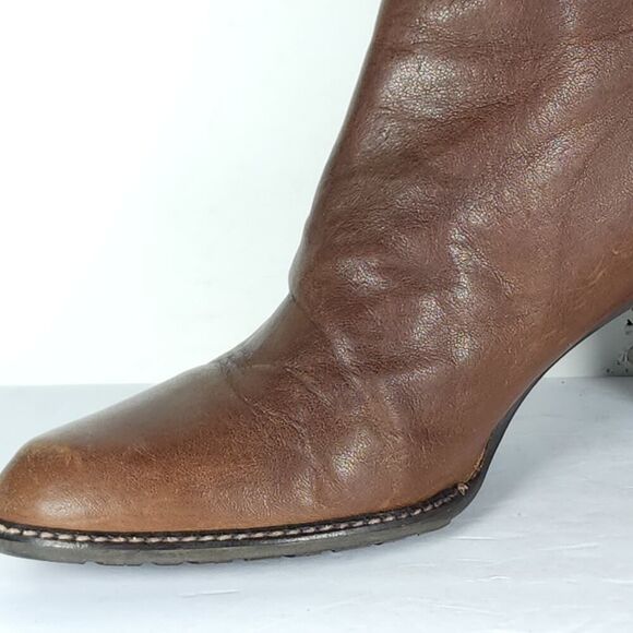 Stuart Weitzman Women's US 10M Brown Cognac Soft Leather Side Zip Ankle Boots - Picture 13 of 16